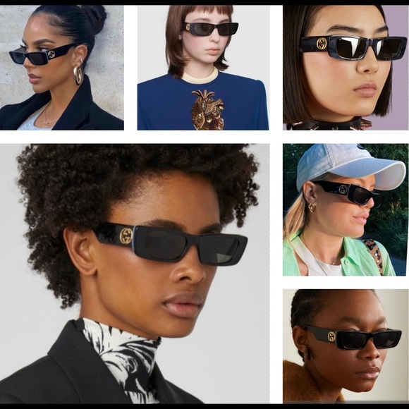 GUCCI CELEBS & INFLUENCERS FAV! SLIM RECTANGULAR IN SHINY BLACK SUNGLASSES 😎 - Picture 5 of 16